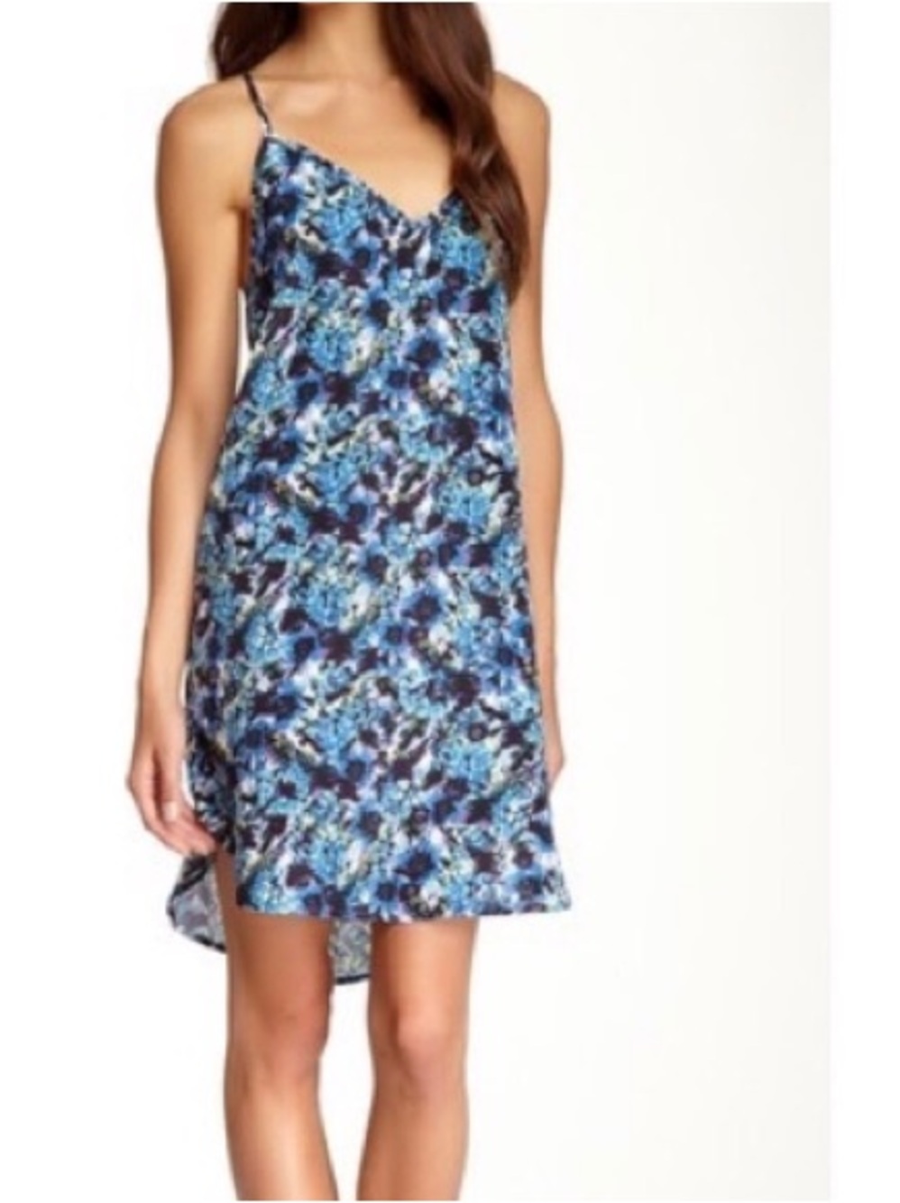Rieley / Blue silk abstract Spaghetti Strap Mini Dress